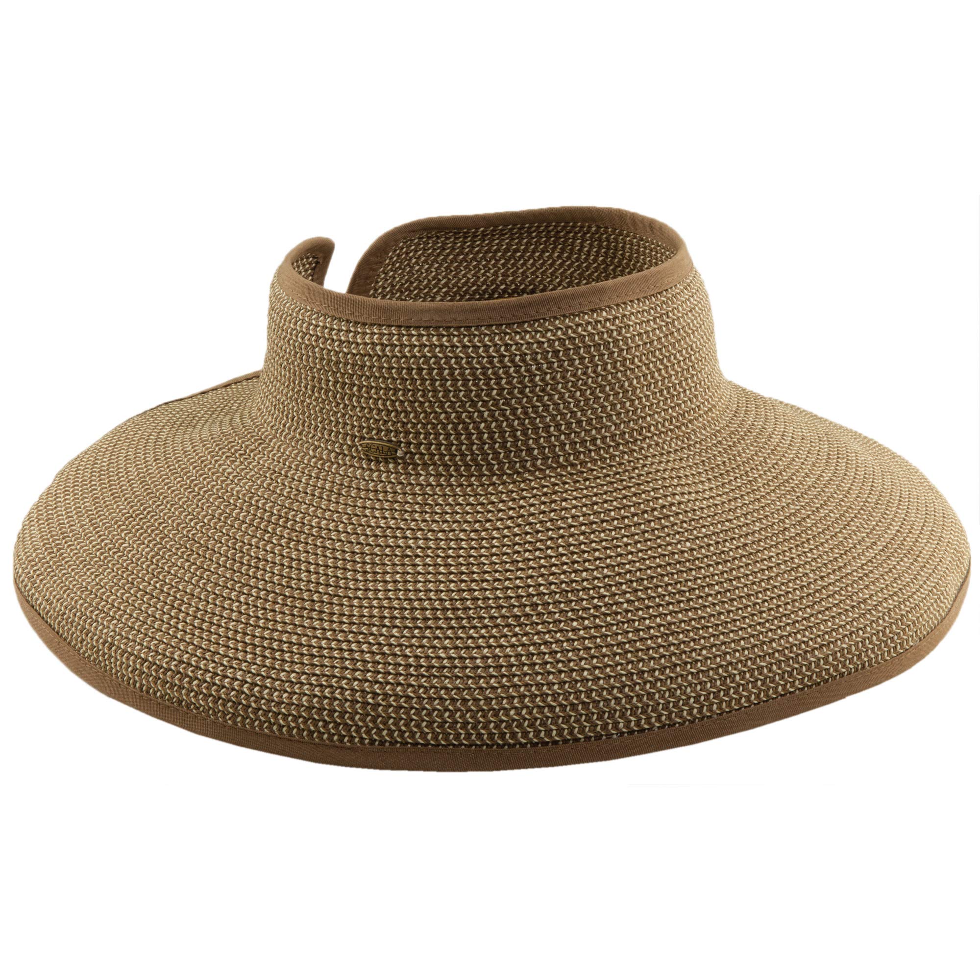 Scala Women's Packable Paper Braid Visor, Brown/Natural, One Size
