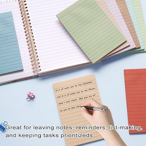 Miniatura 3 de Paquete de 9 notas adhesivas forradas de 4 x 6 pulgadas con líneas, 9 notas adhesivas estéticas vintage grandes con rayas neutras grandes,