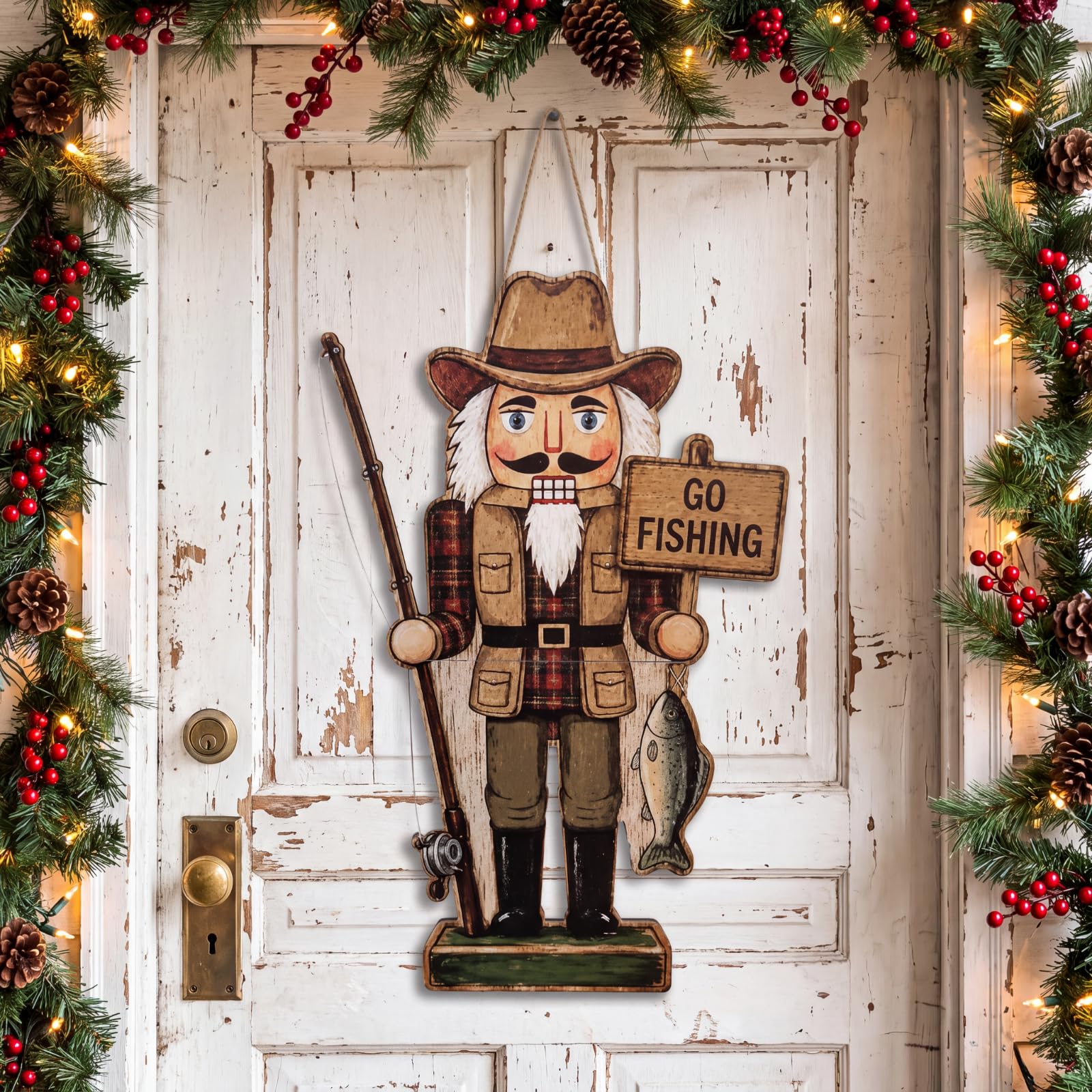 RattanView Christmas Fisherman Nutcracker Door Hanger 23 Inch