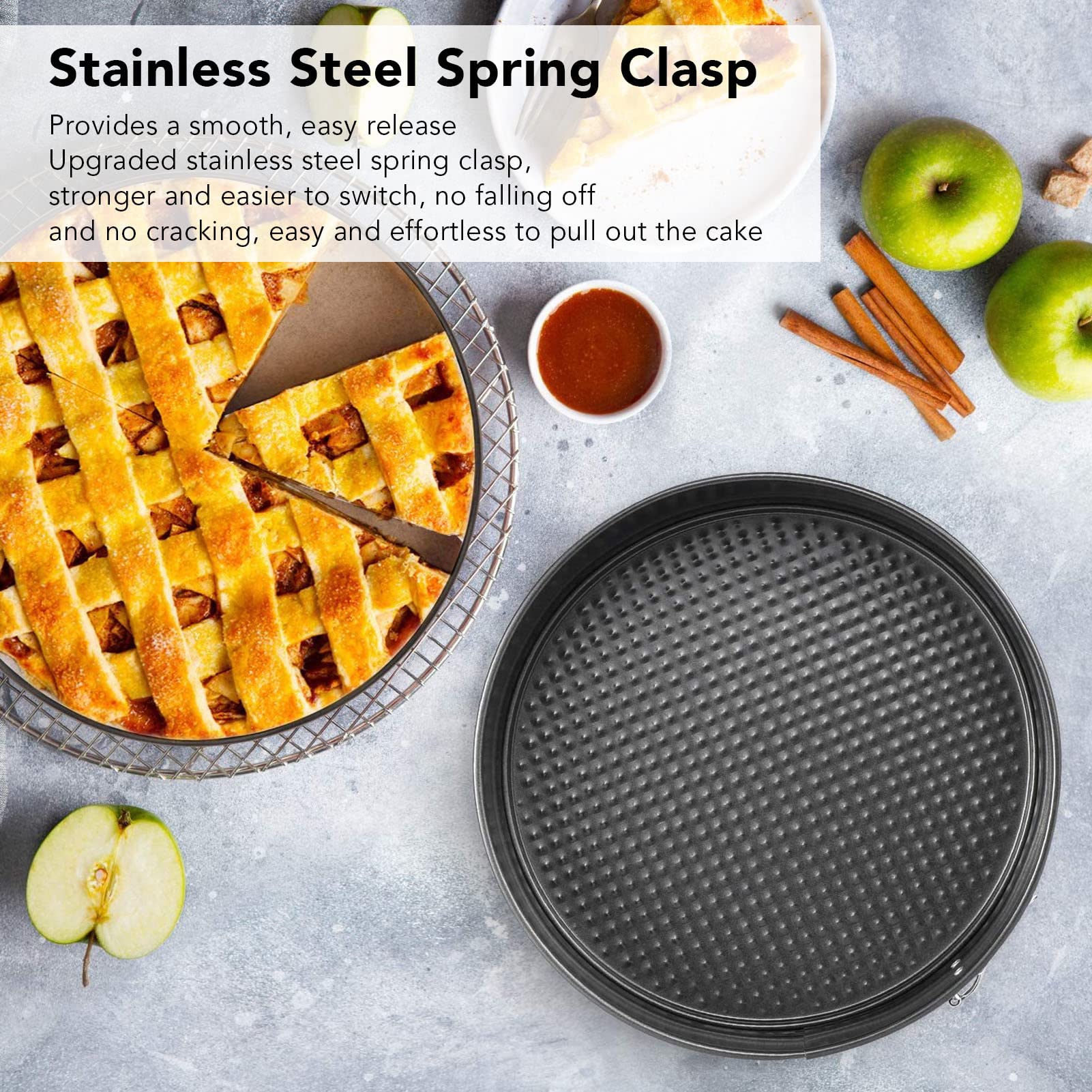 Springform Cake Pan Set,3Pcs Cheesecake Pans Round Cake Molds Springform Pan Set Round Heart Square Shape Easy Release Double Coating Springform Pan Set for Kitchen(20/22/24cm)