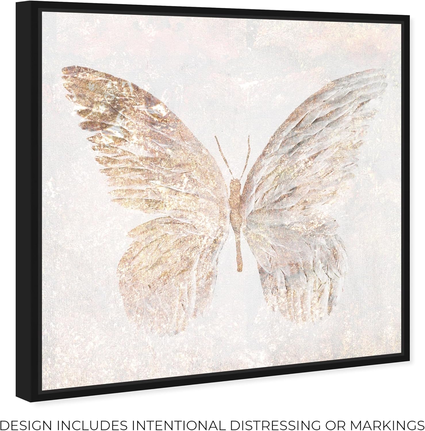 Oliver Gal Golden Butterfly Canvas Print Wall Art for Living Room, Bedroom, and Bathroom, 20" x 20", Black Floater Frame