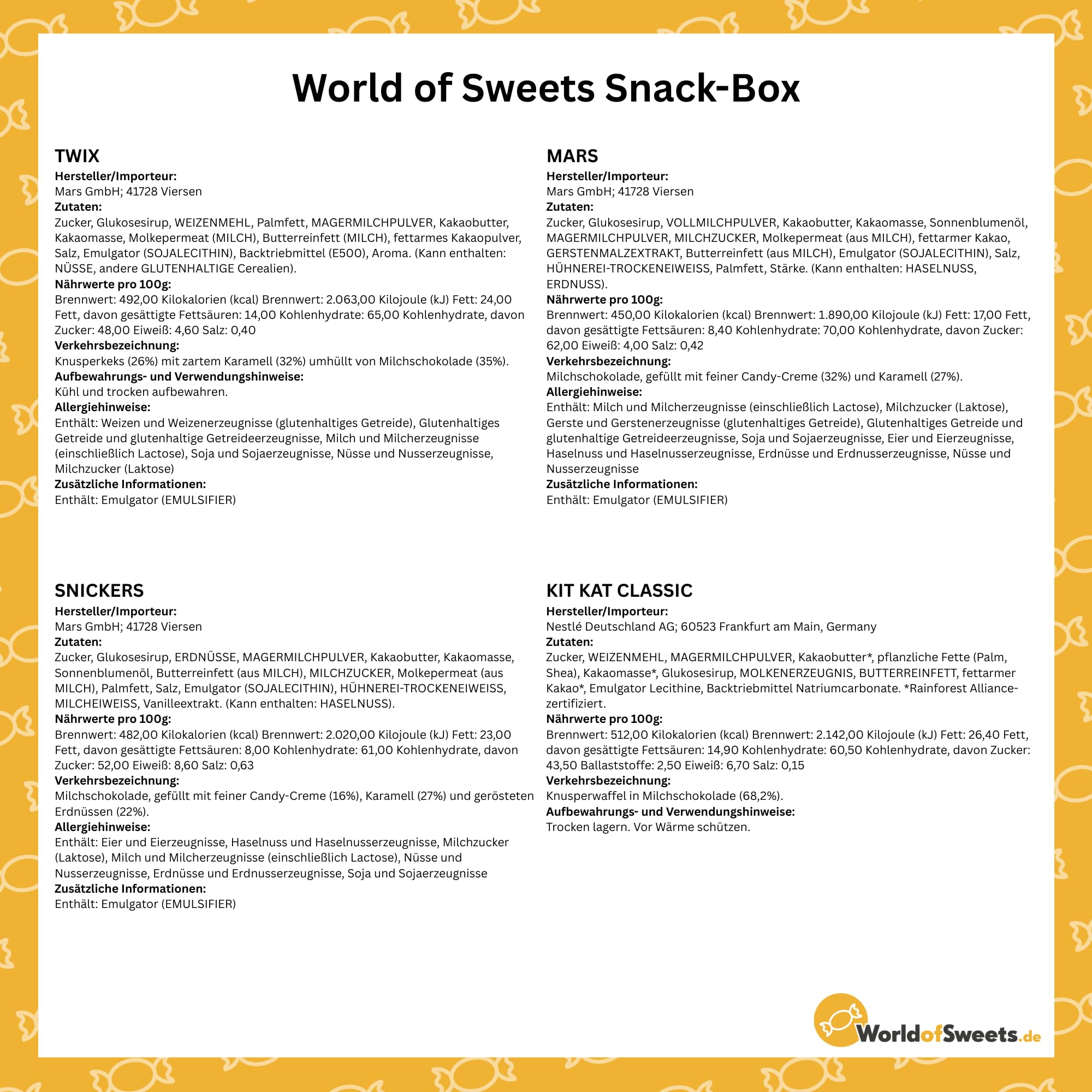 World of Sweets Snack-Box – süße & salzige Snackmischung mit Schokoriegeln, Fruchtgummi & Knabbereien – Präsentationsbox mit Aufsteller & Fächern