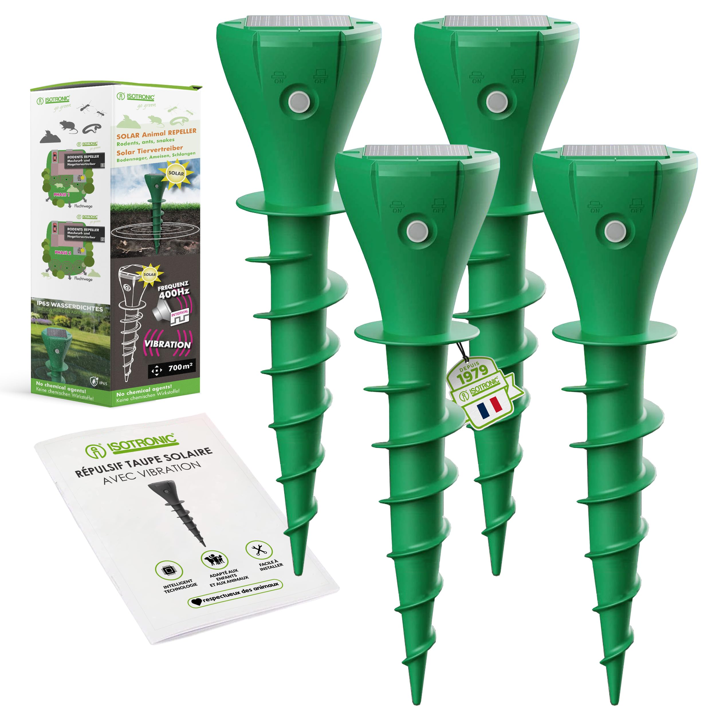 Répulsif contre les campagnols solaire IP65 et anti-taupes de jardin ISOTRONIC