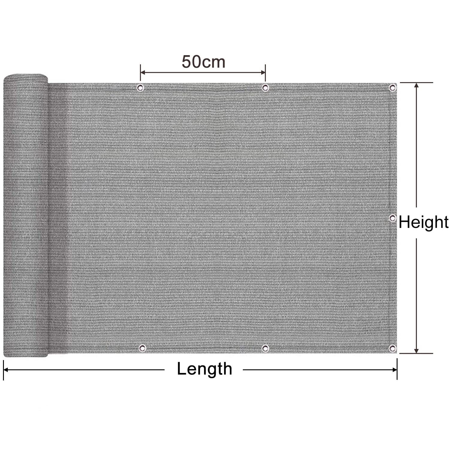 Balkon ogrodowy, 50 cm - 85% Blocka z przelotkami i opaskami kablowymi, osłona ogrodzenia na zewnątrz, szara, 50 x 850 cm