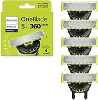 Philips Norelco OneBlade 360 Blades, Genuine Replacement Blades for OneBlade Electric Shaver and Trimmer, Durable Stainless Steel, 5 Pack, QP450/80