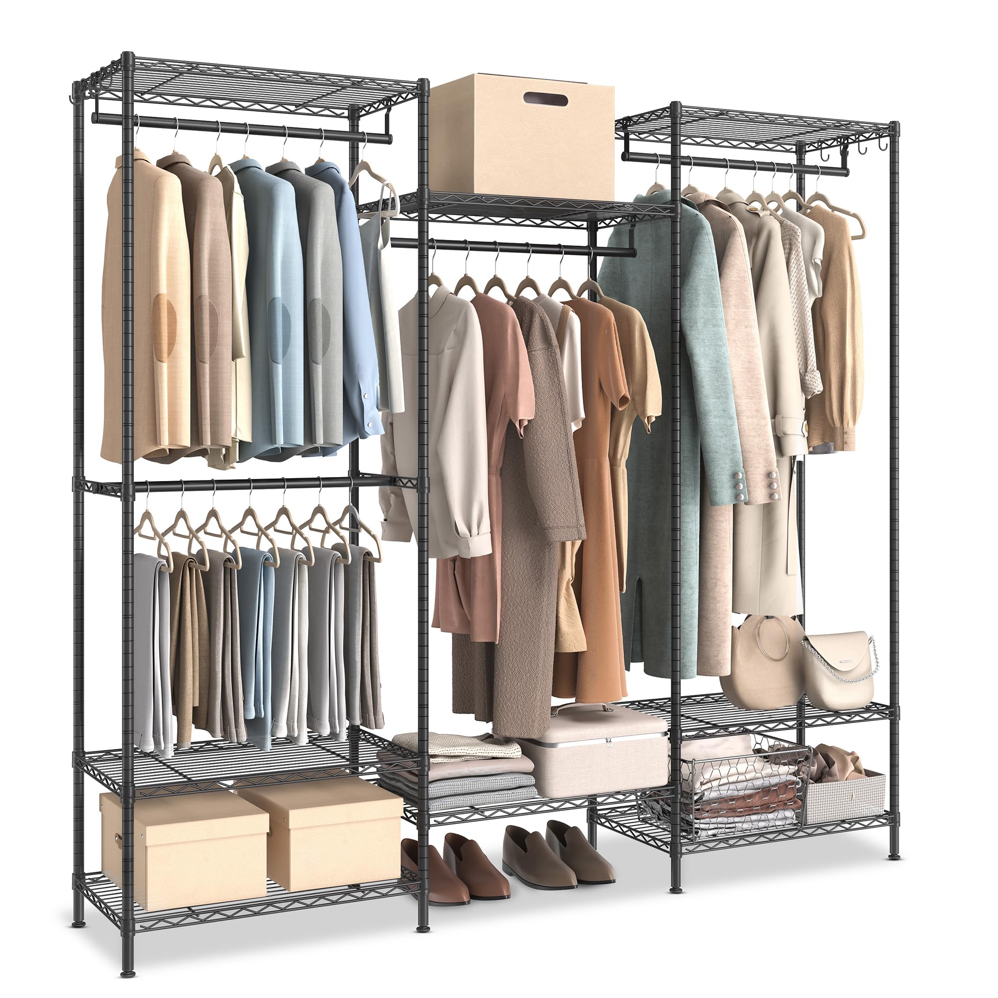 SONGMICS Portable Wardrobe Closet Heavy Duty Clothes Rack, Freestanding Closet Organizer, Metal