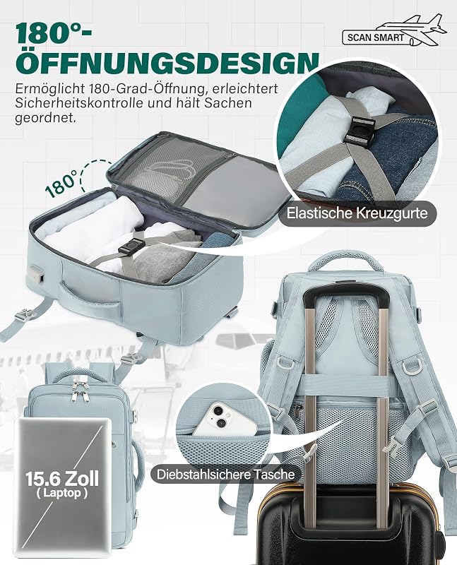 VANKEV EasyJet kézipoggyász laptop hátizsák 45x36x20 cm, 15,6 hüvelykes