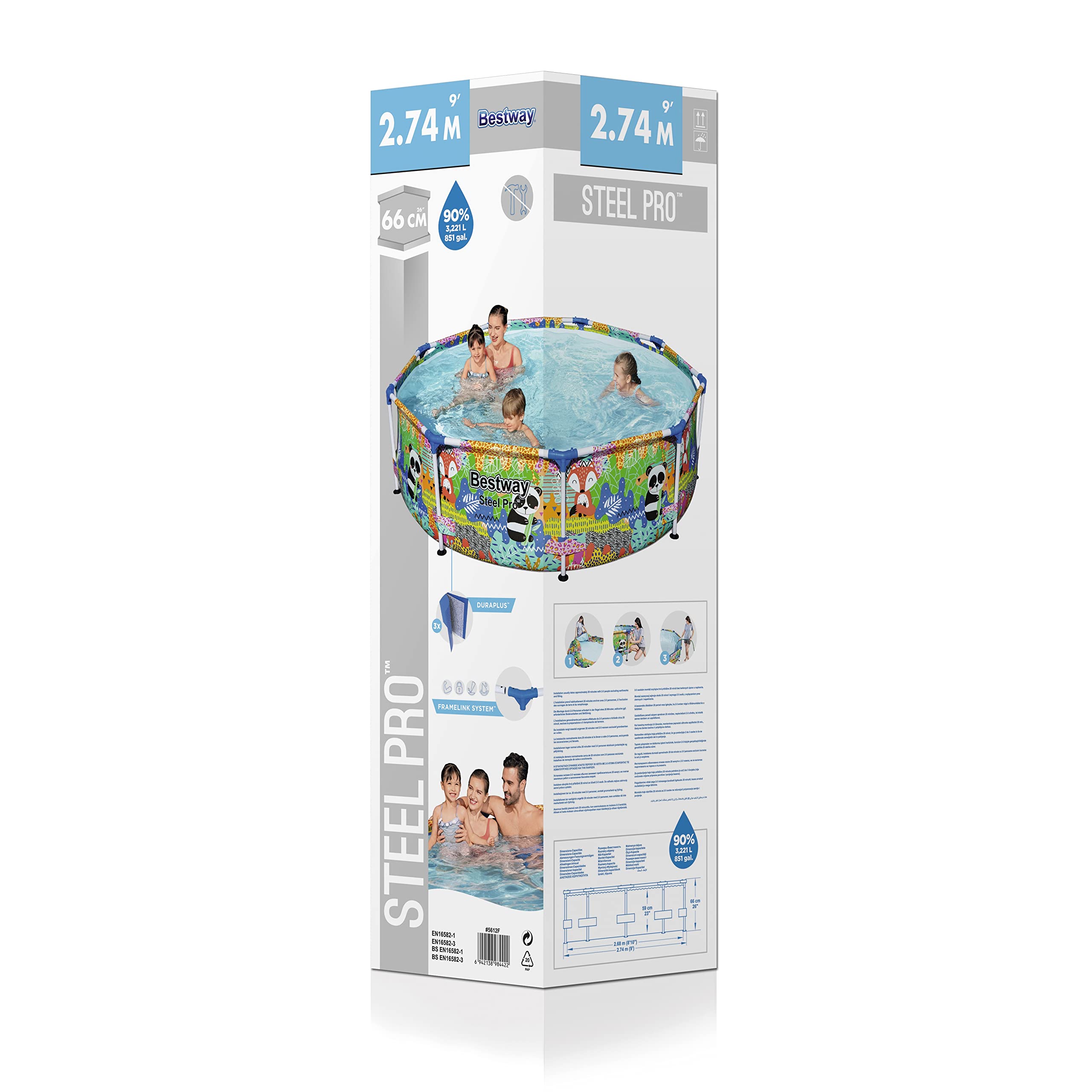 Bestway Steel Pro Frame Pool, 274 x 66 cm, ohne Pumpe, rund, bund, multicolor