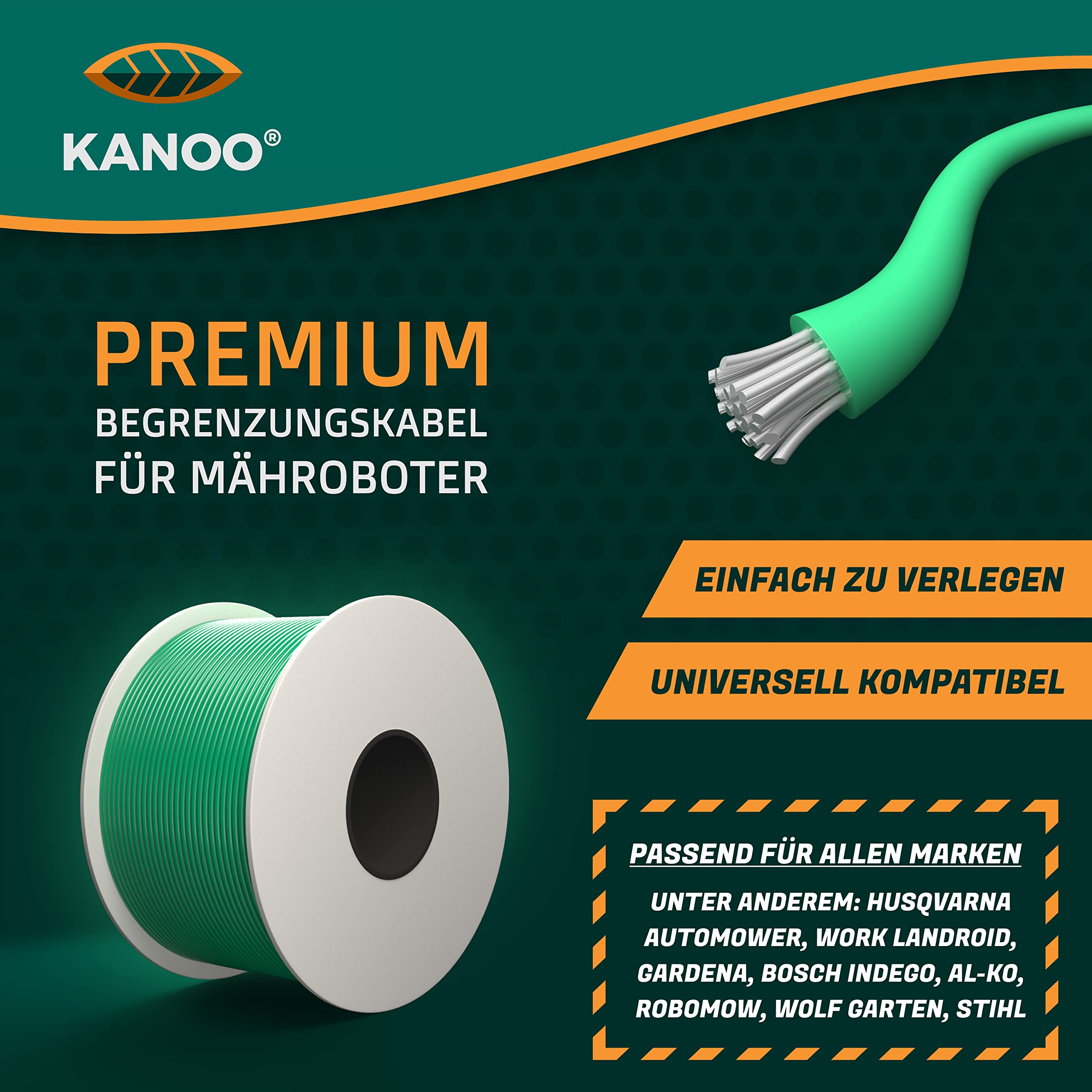 kanoo® Câble de délimitation pour Robot tondeuse - Compatibilité universelle - Fil de délimitation en Cuivre de qualité - Câble pour Robot tondeuse Husqvarna, Gardena, Bosch, Worx, etc. (500m)
