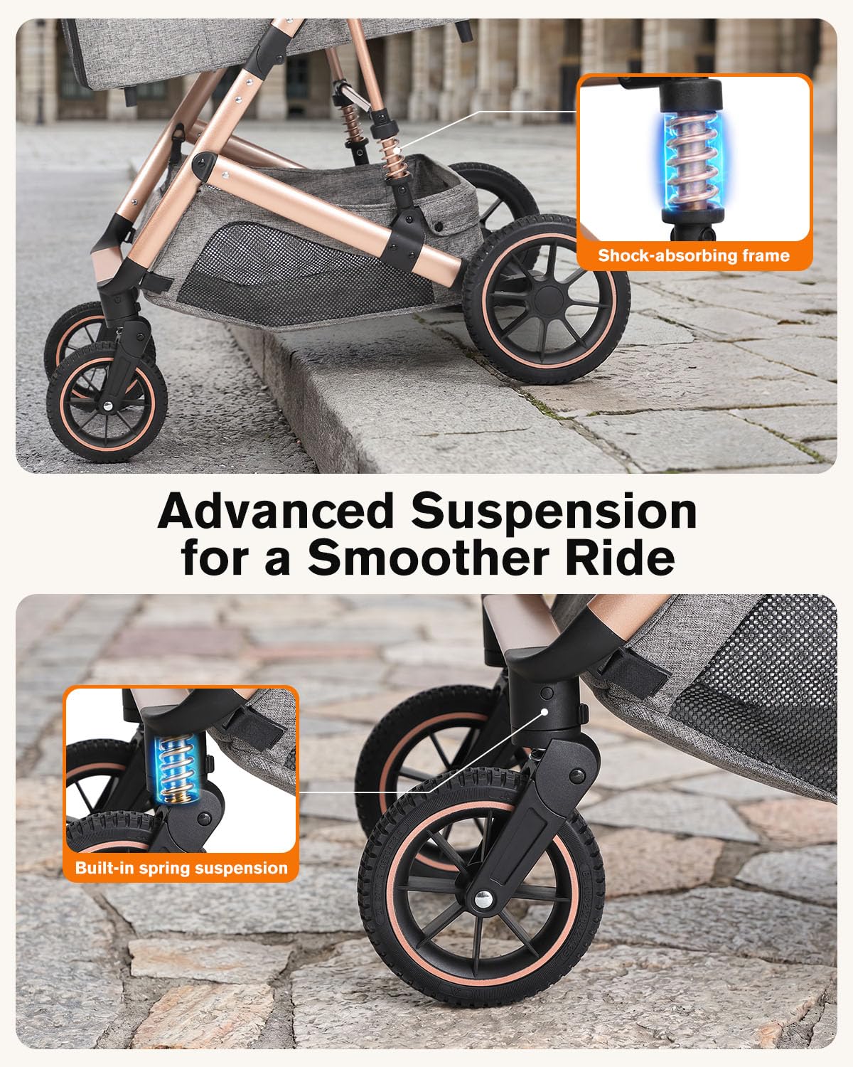Pet Stroller with Detachable Carrier, Shock-Absorbing & Foldable | Dog & Cat Stroller for Small/Medium Pets, Convertible Car Seat, 4-Wheel Smooth Ride, Travel Carrier thumbnail