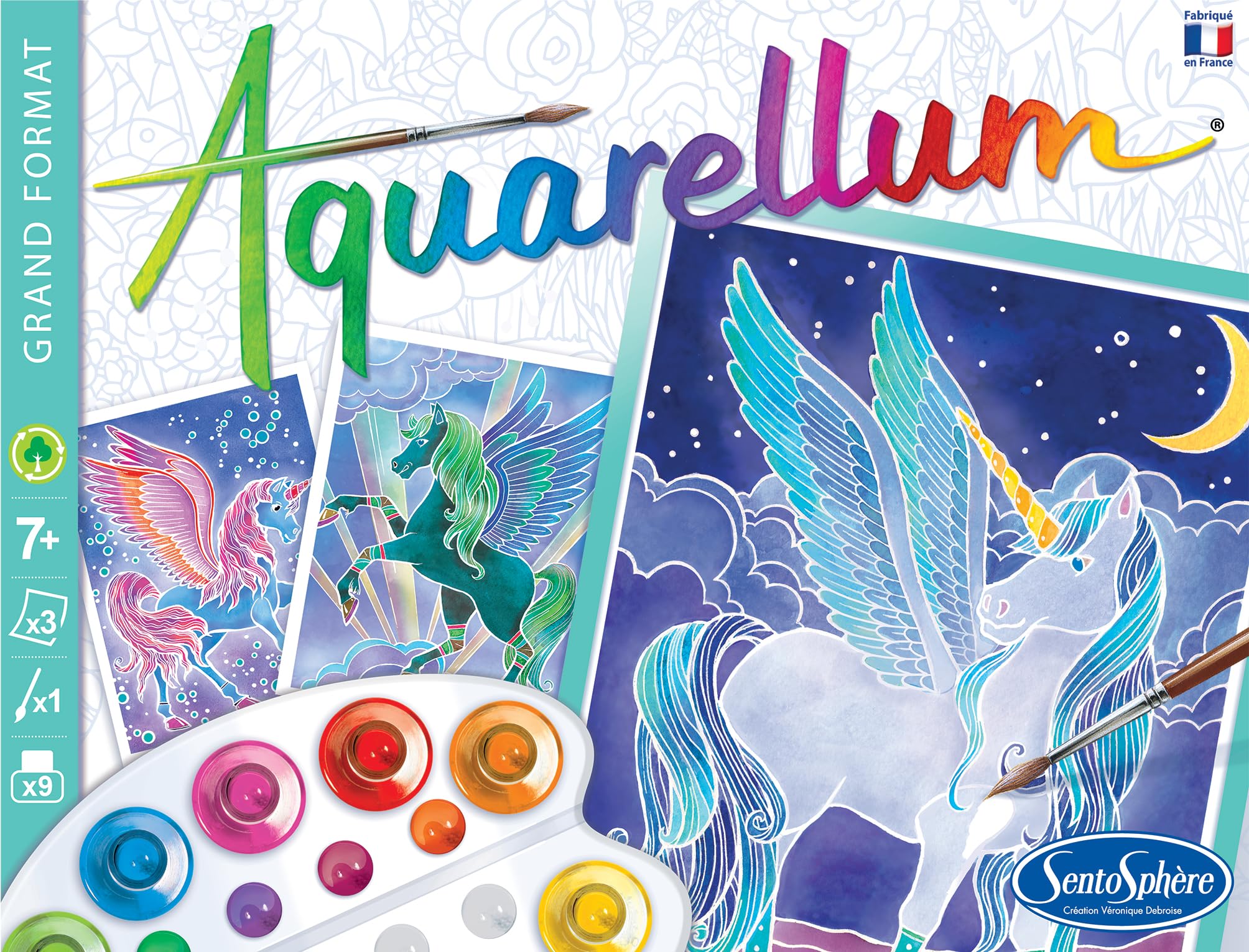 SentoSphère AQUARELLUM PÉGASE – Kit Peinture Aquarellable Magique – Sertissage Papier Vélin – Dès 7 Ans – Fabriqué En France
