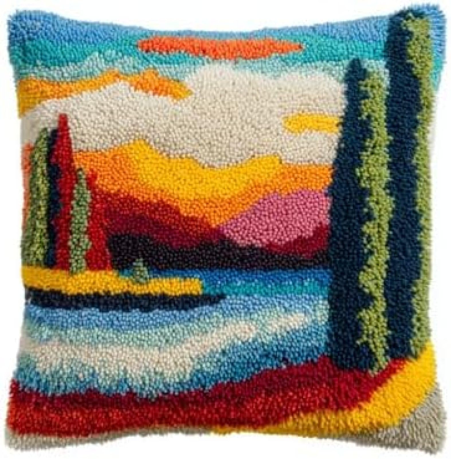 Kitphoenix Multicoloured Diy Latch Hook Cushion Kit Pelican Lake Shallows,Beginner-Friendly Rug Hooking Pillow Kit,Crochet Craft Cushion Cover For Home Decor,43X43 Cm-2