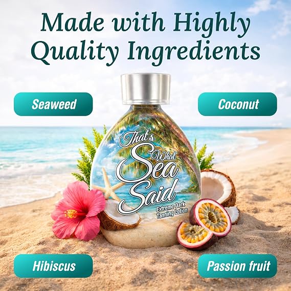 That's What Sea Said Extreme Dark Tanning Bed Lotion Accelerator, 13.5 fl oz - Fast Dark Tan Enhancer for Indoor Beds & Outdoor Sun with Coconut Oil & Aloe, Face & Body, Tattoo-Friendly, Bronzer Free