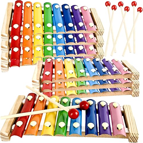 8 juegos de xilófono de madera para niños, instrumento de juguete musical con 16 mazos de madera, kit de percusión para niños en edad preescolar,