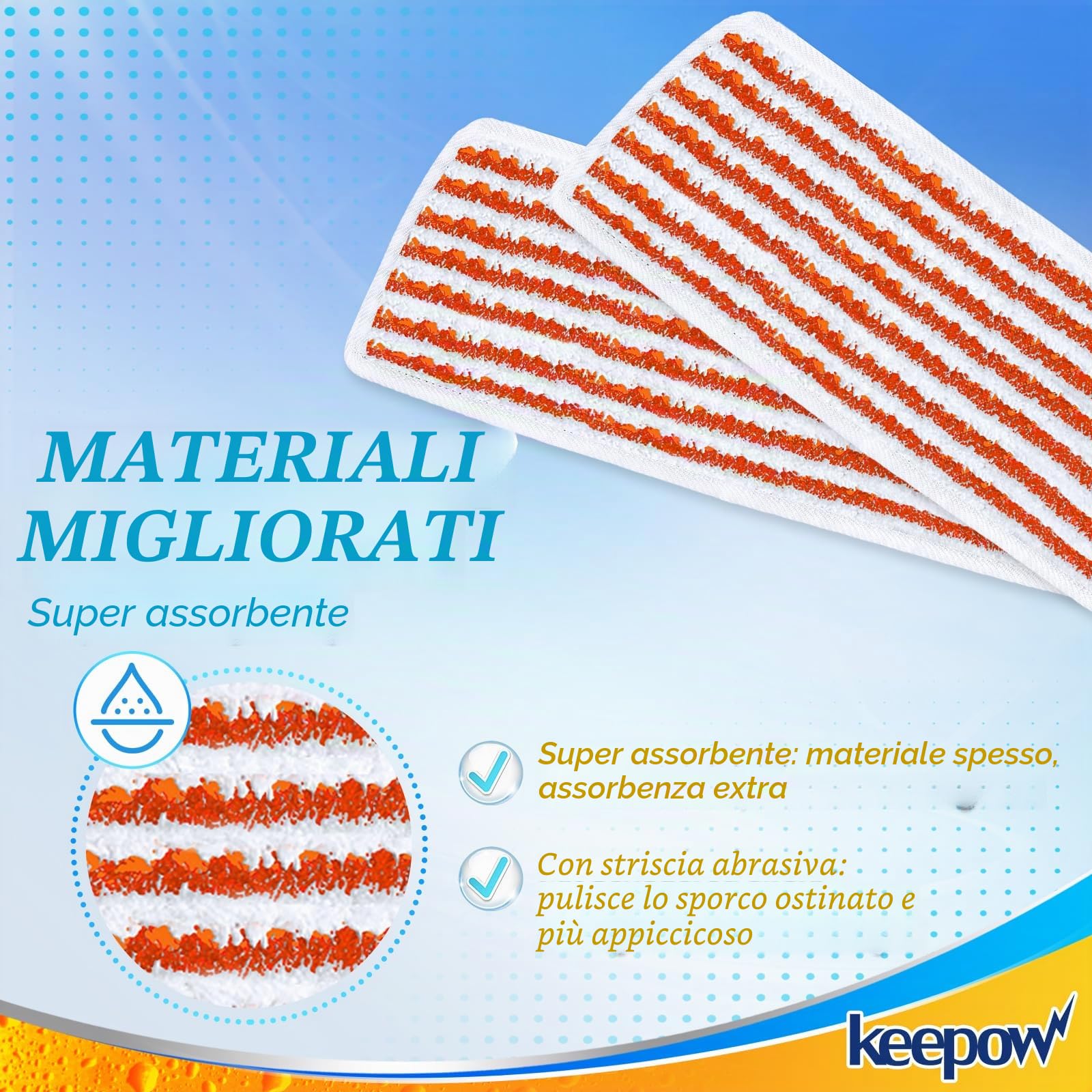 KEEPOW Steam PLUS XXL, 8 pezzi di ricambio per pulitore a vapore Steam Plus, rivestimento di ricambio lavabile per pulitore a vapore Steam XXL – con strisce resistenti