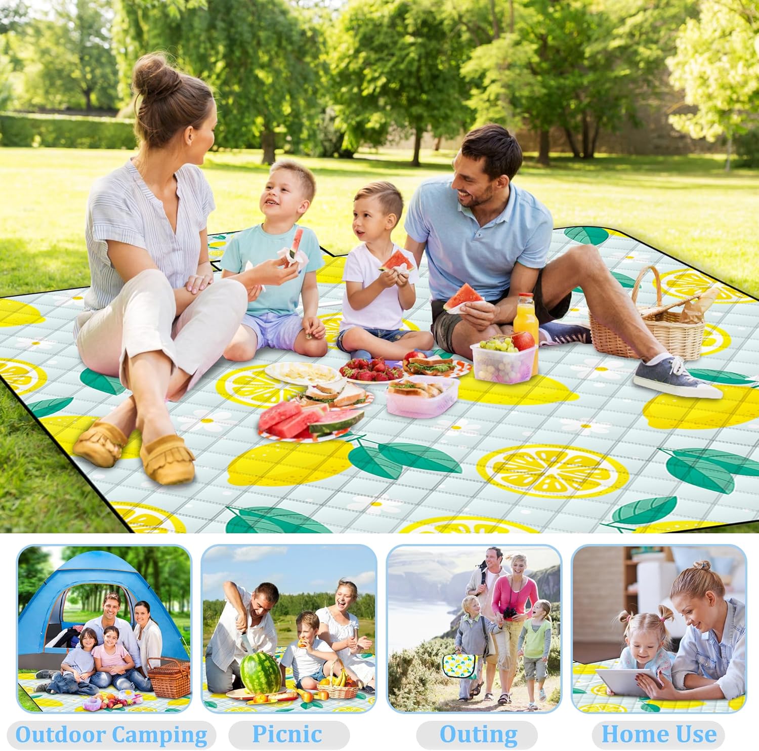 Extra Large Picnic Blanket Waterproof,80"x 80"Foldable Machine Washable Beach Blankets,Outdoor Blanket for 6-8 Adults,Picnic Mat Suitable for Indoor Crawling,Park Beach,Camping,Hiking,Travel(Lemon) - Image 6