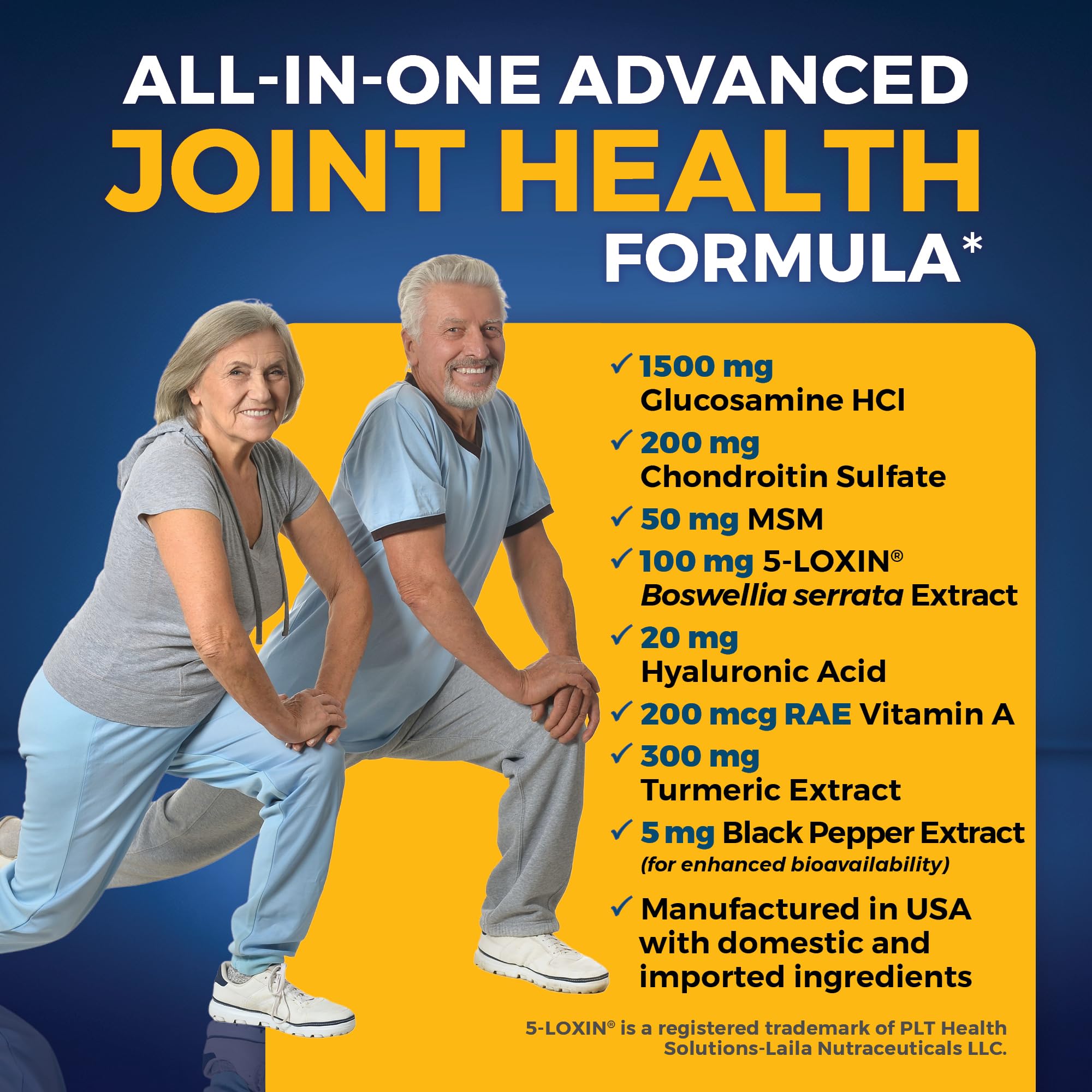 Glucosamine Chondroitin MSM with 5-LOXIN Joint Support Supplement, 90 Capsules with Turmeric, Black Pepper and Hyaluronic Acid - Joint Health Supplement for Mobility, Flexibility and Comfort — Amazon image 6