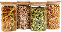 Kit 4 potes de vidro 600ml tampa de bambu herméticos redondos - Tüd