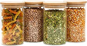 Kit 4 potes de vidro 600ml tampa de bambu herméticos redondos - Tüd
