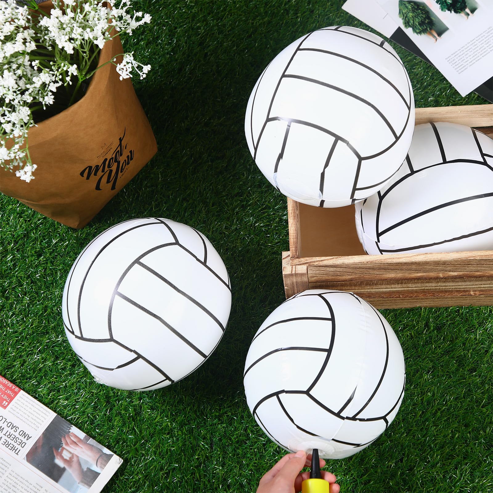poen 2 pcs inflatable volleyball 8 inch water pool volleyball with pump sports blow up beach balls for adults teenagers outdoor summer swimming pool game party favors
