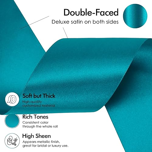 Miniatura 3 de MEEDEE Cinta de satén de pavo real de 1-12 pulgadas, cinta de satén de doble cara, cinta de pavo real de Navidad de pavo real, cinta de pavo real