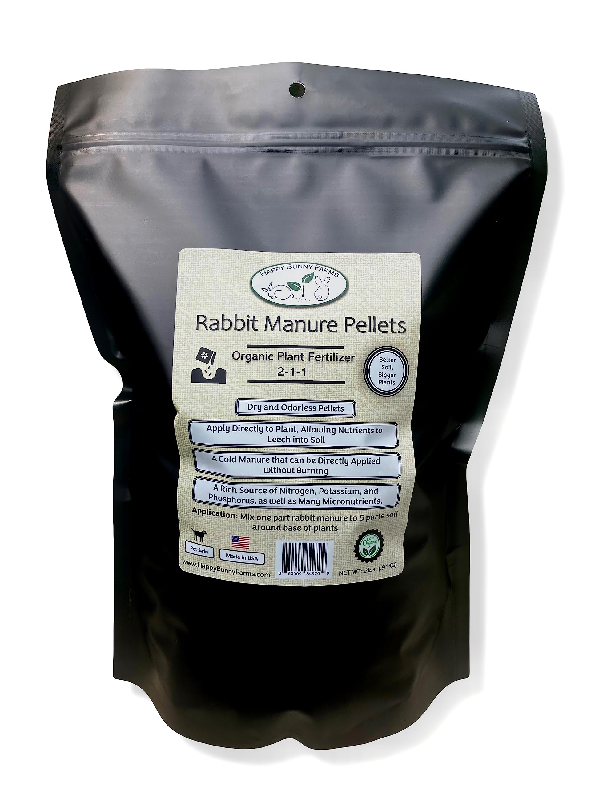 Buy Rabbit Manure Fertilizer. 211 NPK. 2lb Bag of Dry Pellets