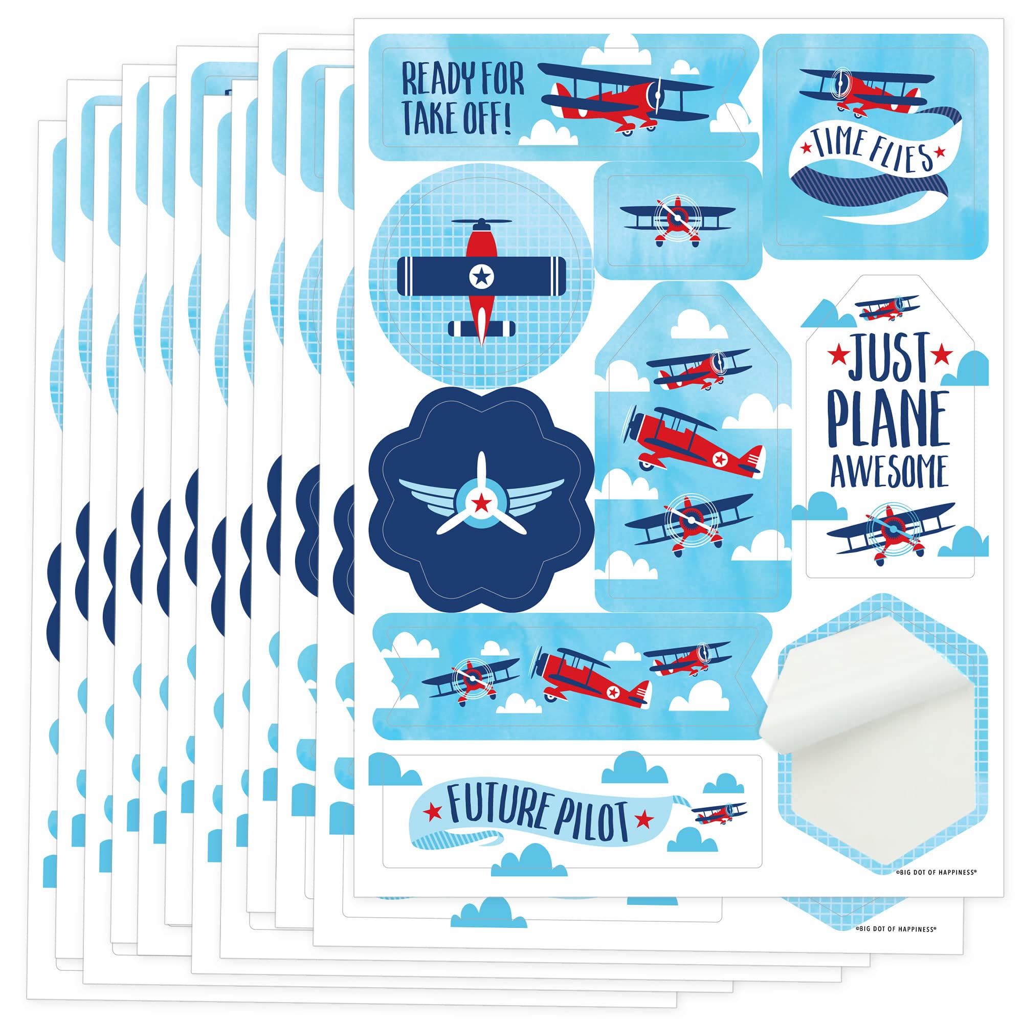 Big Dot of Happiness Taking Flight - Airplane - Vintage Plane Baby Shower or Birthday Party Favor Sticker Set - 12 Sheets - 120 Stickers