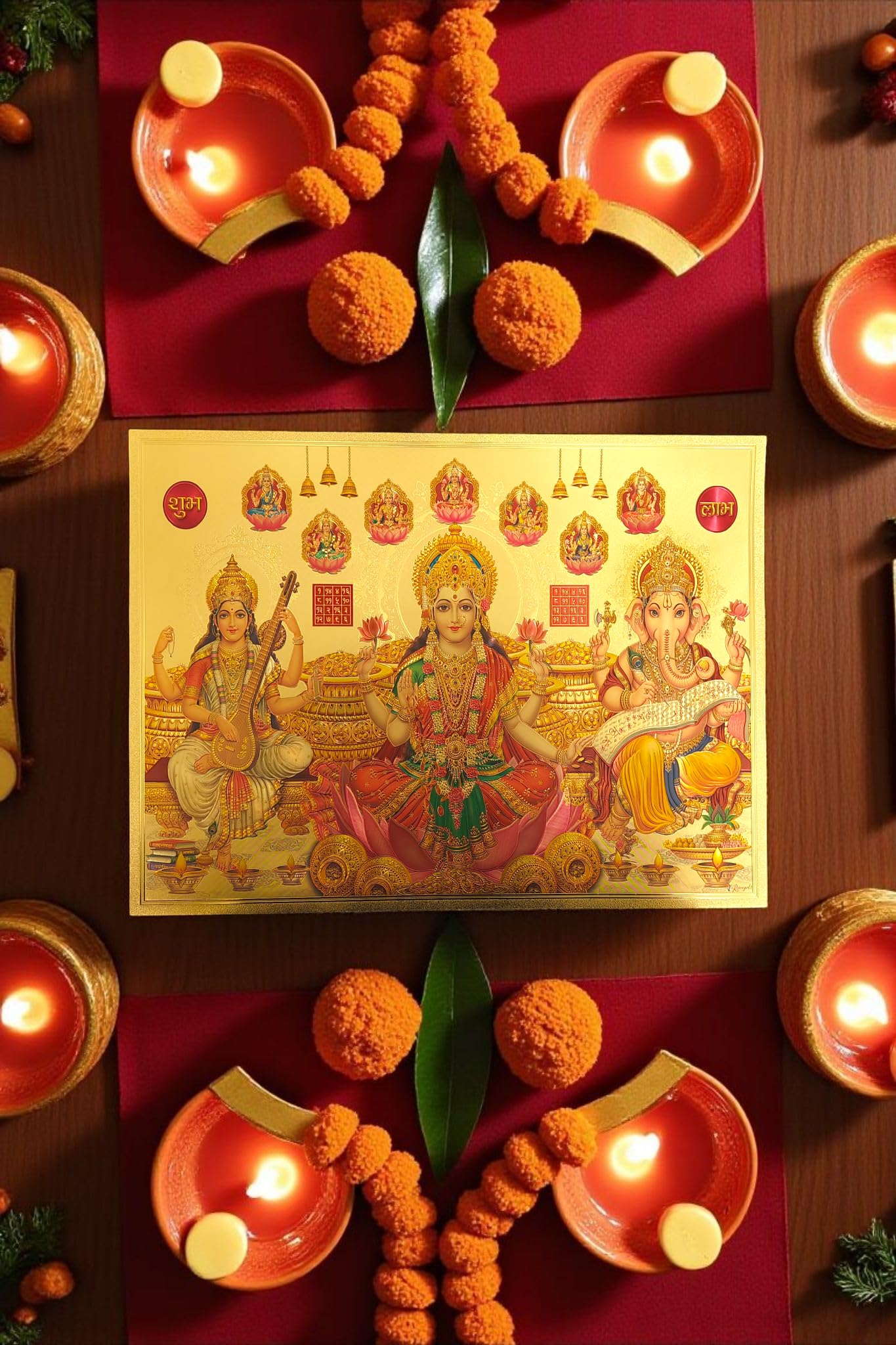 Sticker Laxmi Ganesh Shubh Labh, solution déco sans percer pour entrée de Pooja