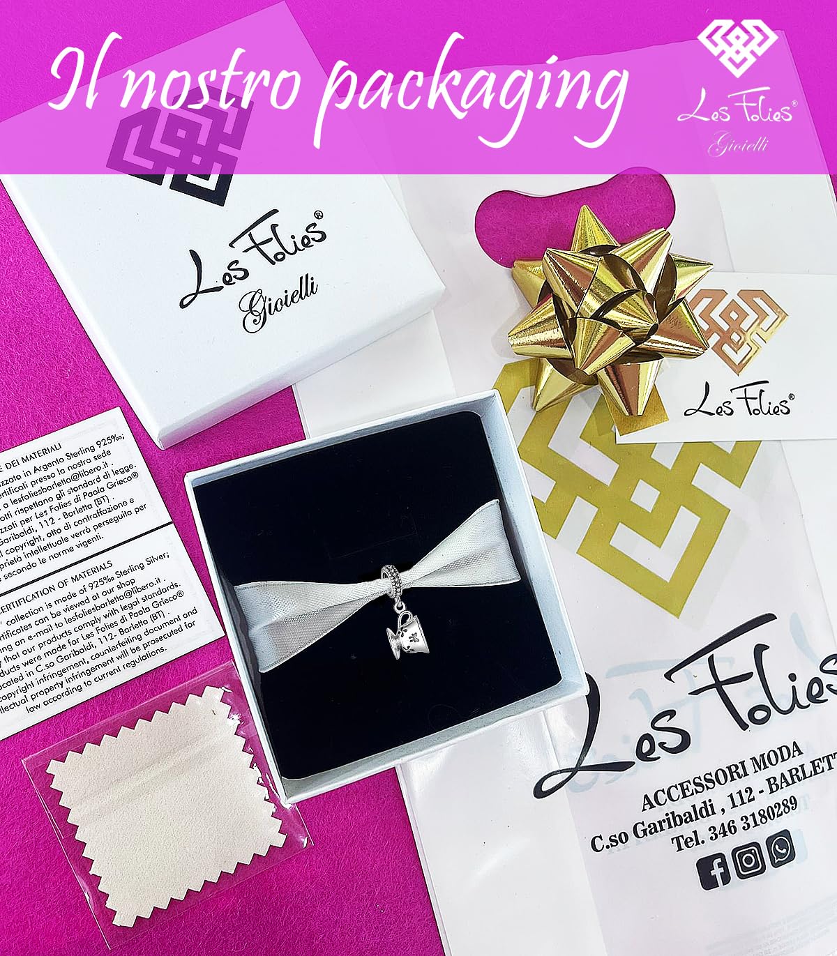 Charm Tazzina The Inglese la bella e la bestia ciondolo pendente in argento 925 - Les Folies per Pandora