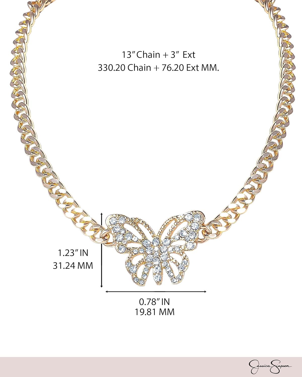 Jessica Simpson Pave Crystal Butterfly Choker Necklace for Women 13"+3", Gold-Tone Butterfly Necklace for Women - Image 5