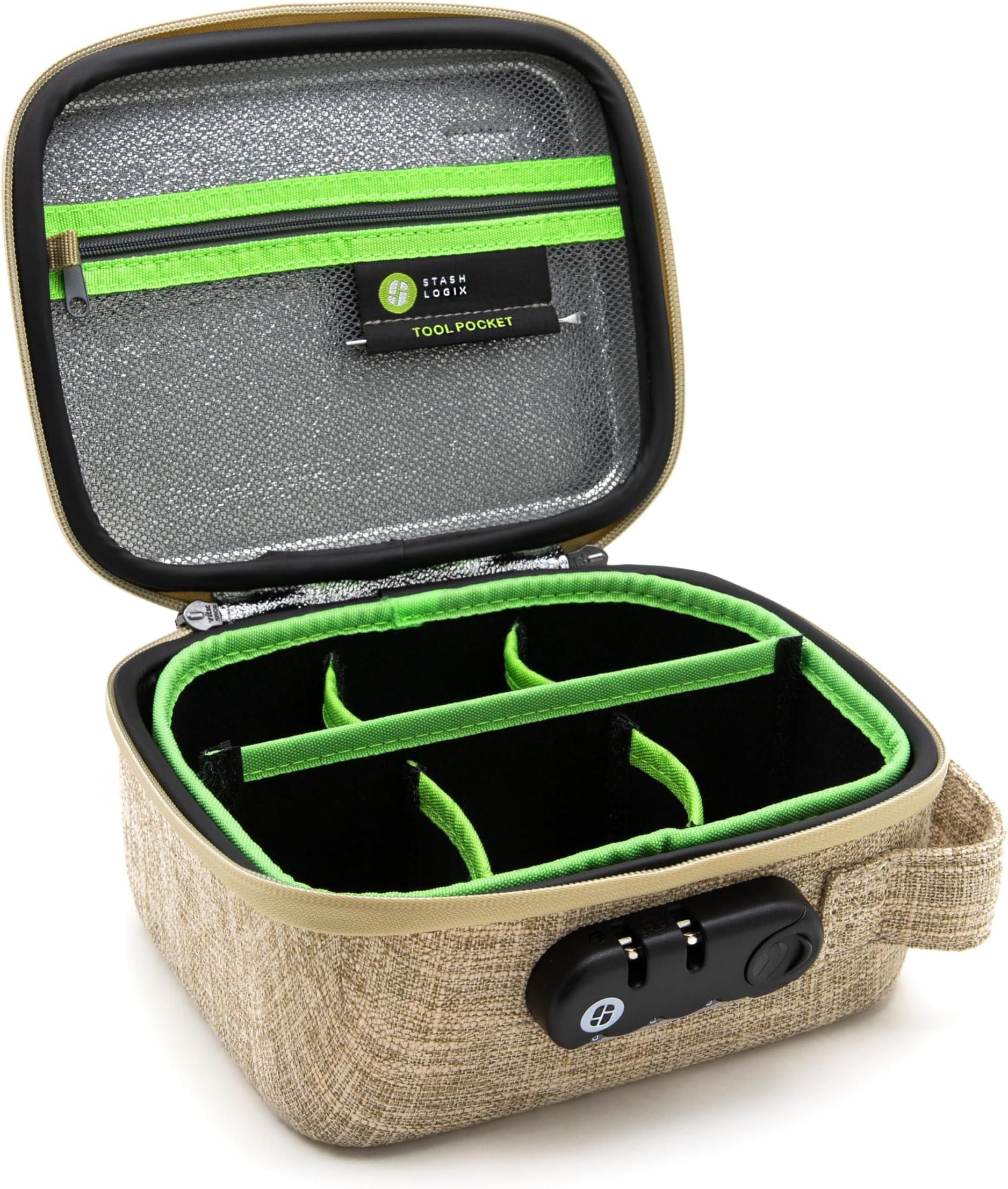 STASHLOGIX Silverton - Locking Stash Bag with Odor Control (Medium, Tan)