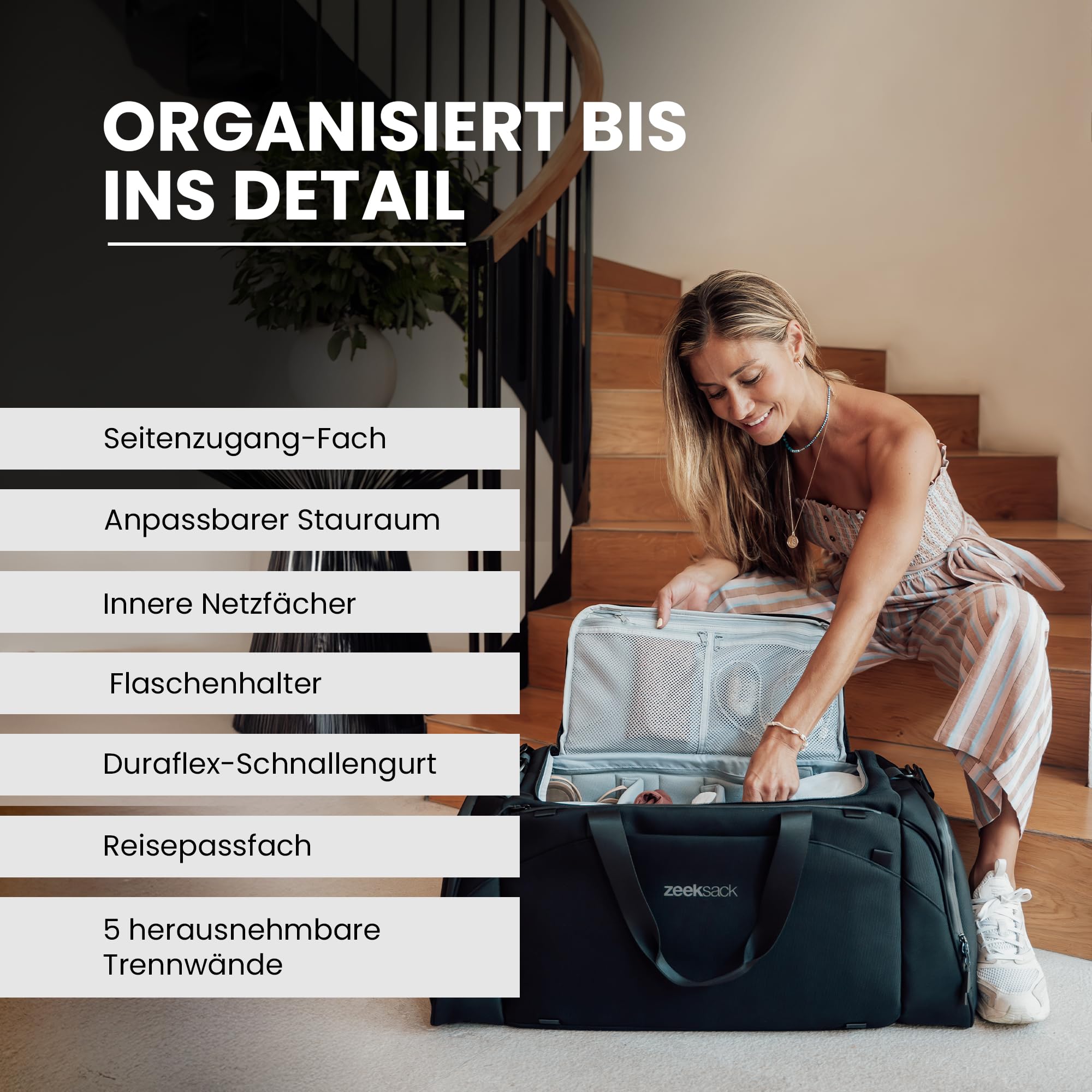 Zeeksack The Weekender 50L, Schwarz - Sport- & Reisetasche mit Schuhfach