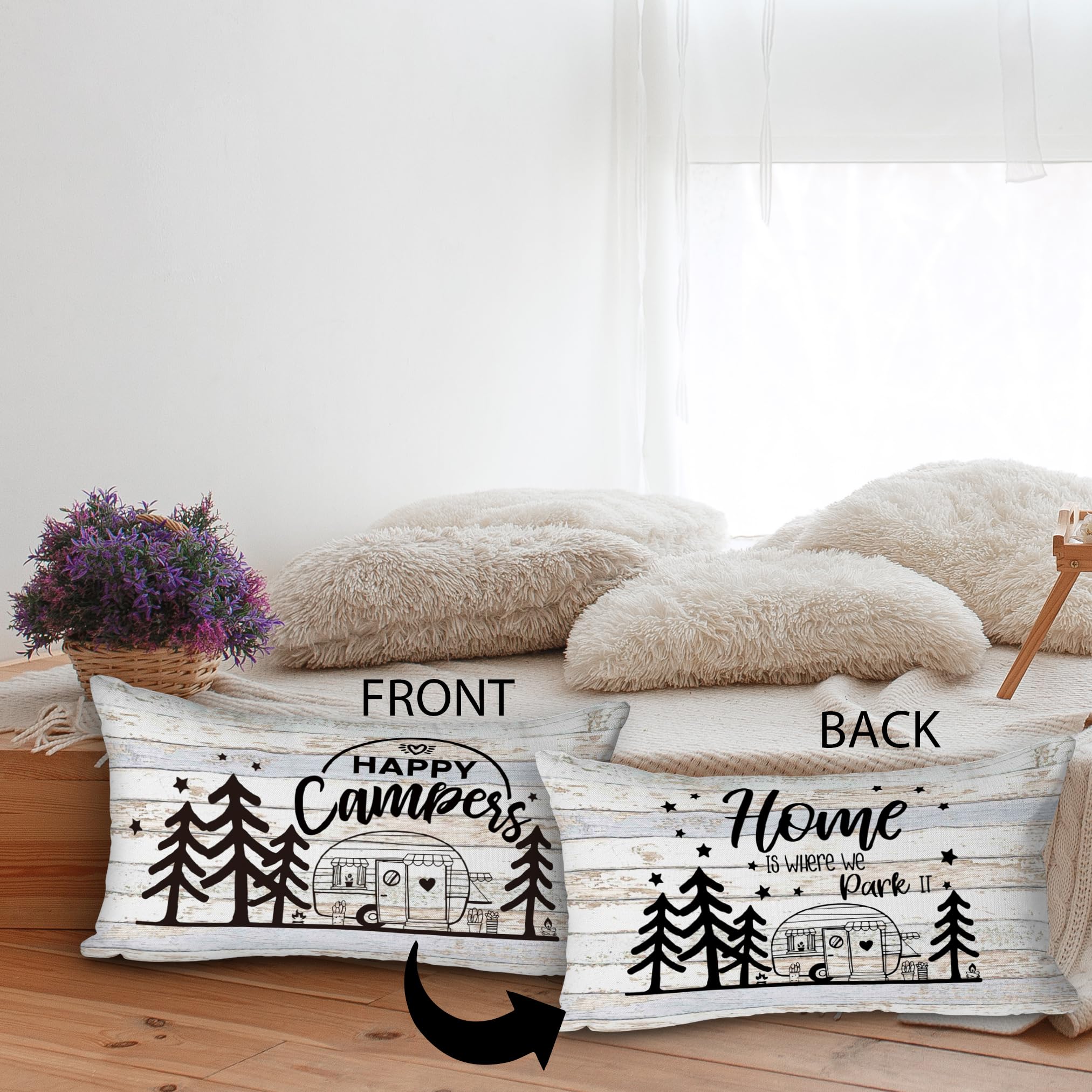 Nicokee Housse De Coussin Décorative Happy Camper Camping Outdoor