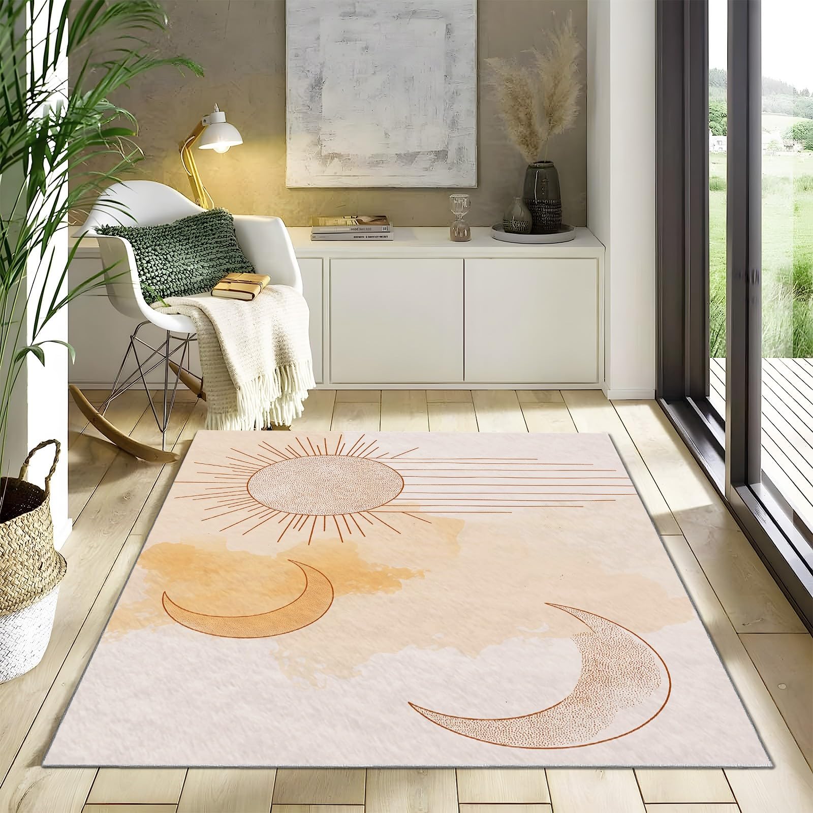 Tapis Soleil et Lune lavable pour nettoyer facilement les taches du salon et de la chambre