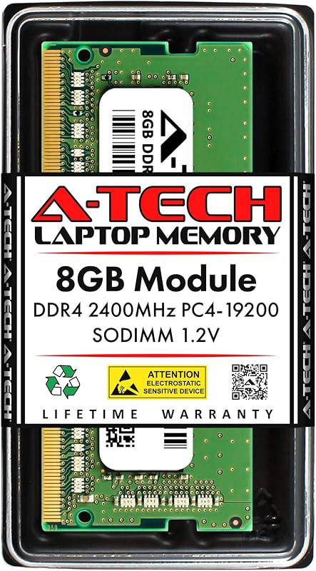 A-Tech 8GB DDR4 2400 MHz SODIMM PC4-19200 (PC4-2400T) CL17 Módulo de memoria RAM para computadora portátil sin ECC