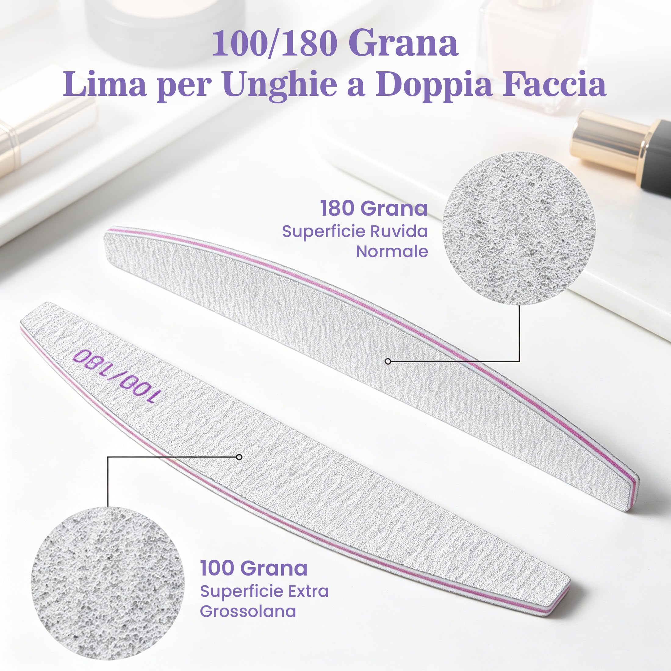 10 Pezzi Lime per Unghie, Lima Unghie Professionale 100/180 a Doppia Faccia, Lime Unghie Riutilizzabile per Salone di Bellezza e Uso Domestico