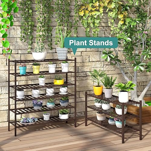 Vista 127 de Zapatero de bambú de 5 niveles para entrada, apilable plegable Natural, organizador de zapatos para armario de pasillo, zapateros de pie