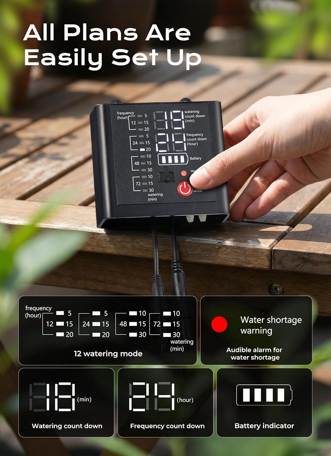 Solar Drip Irrigation System with USB Charging, 49FT Indoor Outdoor Plant Watering Devices for 15 Potted Plants, Automatic Watering System IP44 Waterproof 2200mAh for Garden Farm Greenhouse(Black)