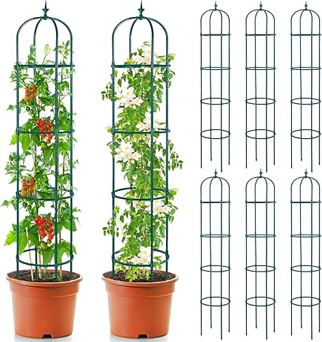Zonon 8 piezas de enrejado de obelisco de jardín de 6 pies para plantas trepadoras al aire libre, torre de metal resistente al óxido, arco redondo