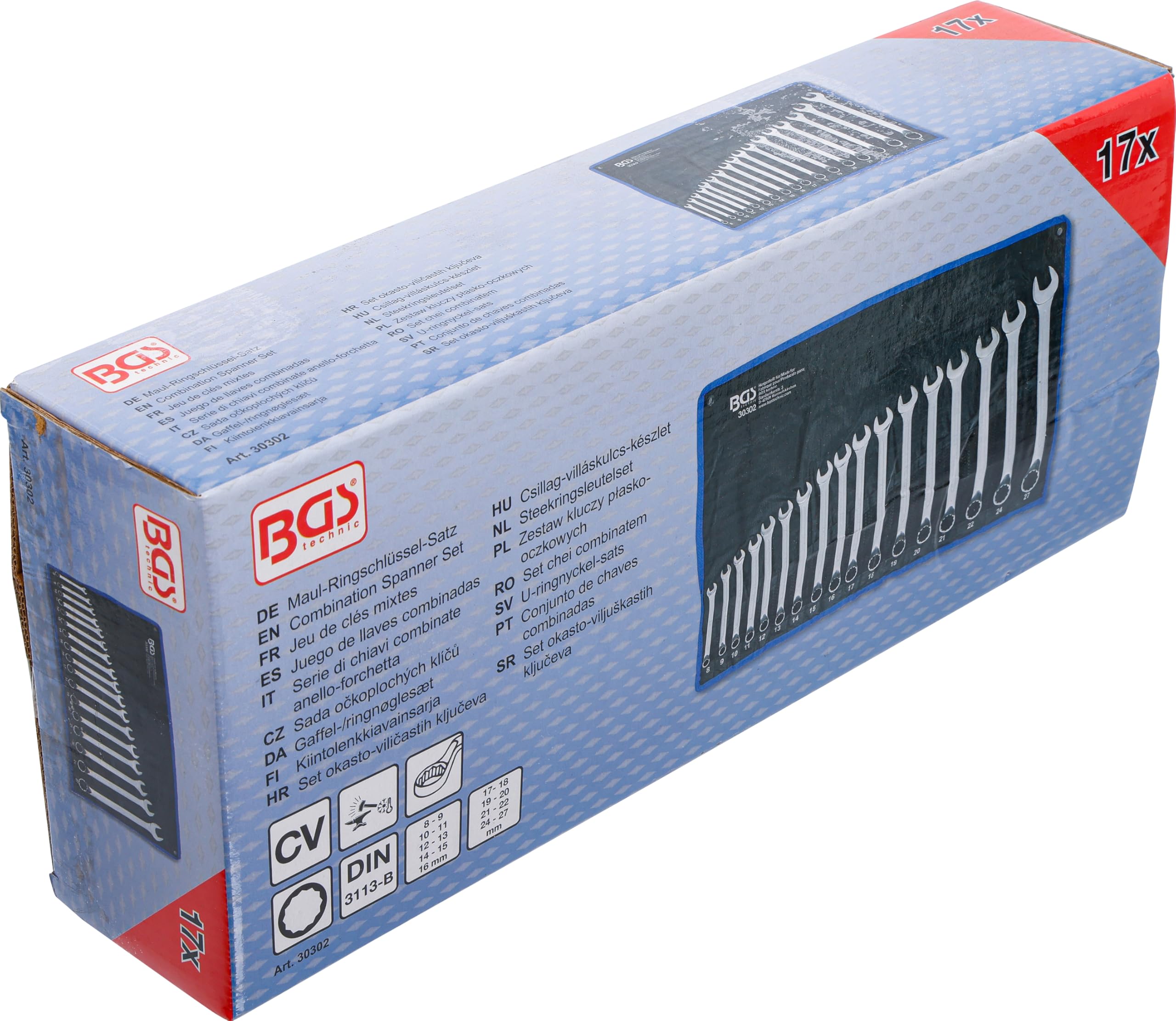 BGS 30302 | Juego de llaves combinadas | acodadas | 8 - 27 mm | 17 piezas