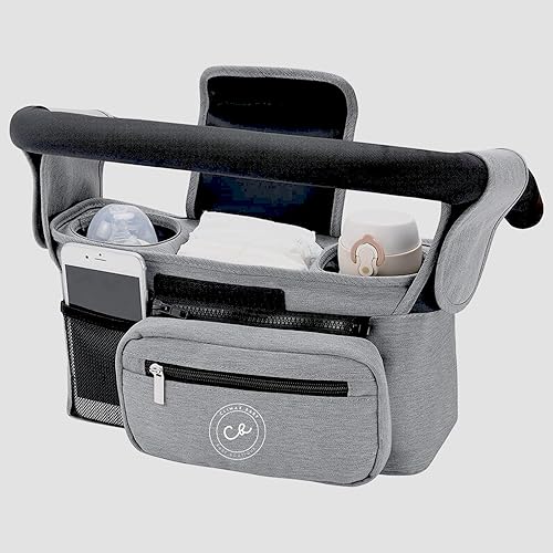 Organizador universal para cochecito  Portavasos, bolsa frontal desmontable con correa para el hombro  Organizador inteligente de bolsas de