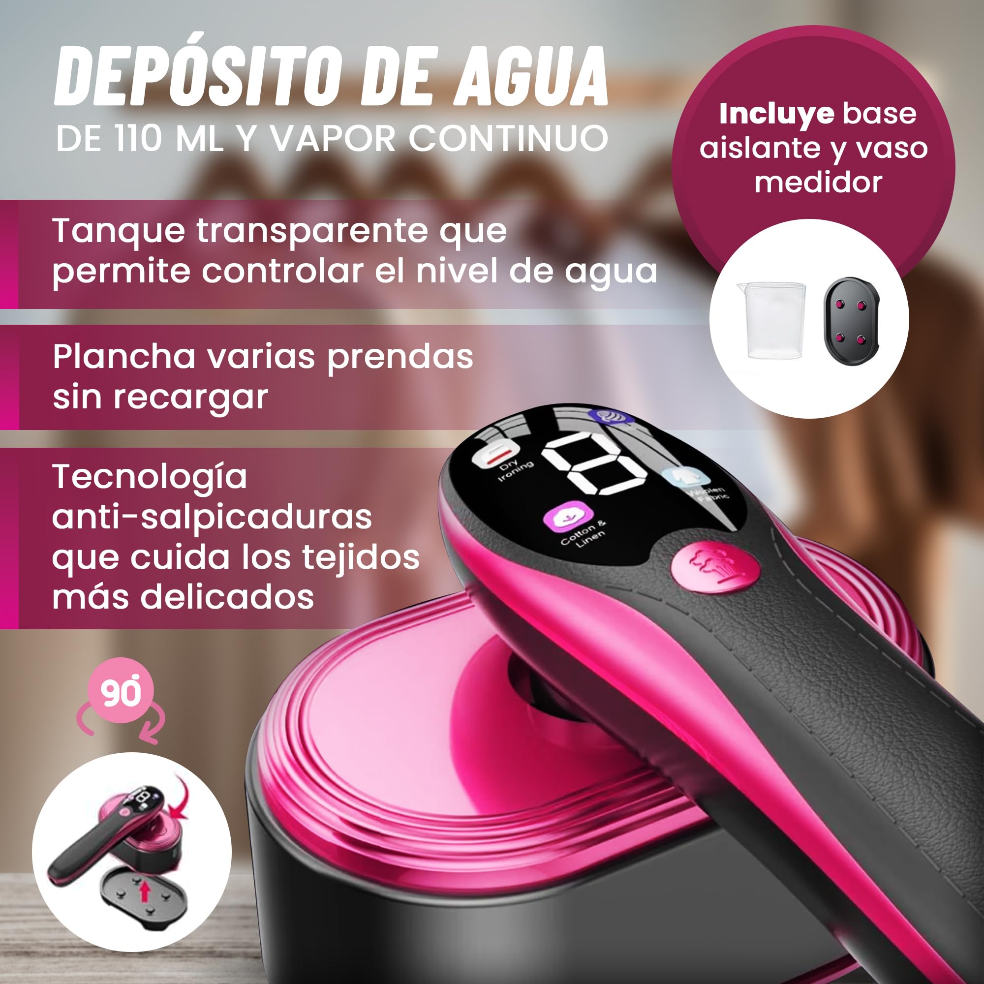 ZALEZ - Plancha Vertical 2 en 1 - Plancha de Vapor Vertical 1200 W - Vaporizador de Mano para Ropa - Centro de Planchado Vertical con 4 Modos de Vapor - Ferro a Vapor Vertical - Ideal para Viaje.
