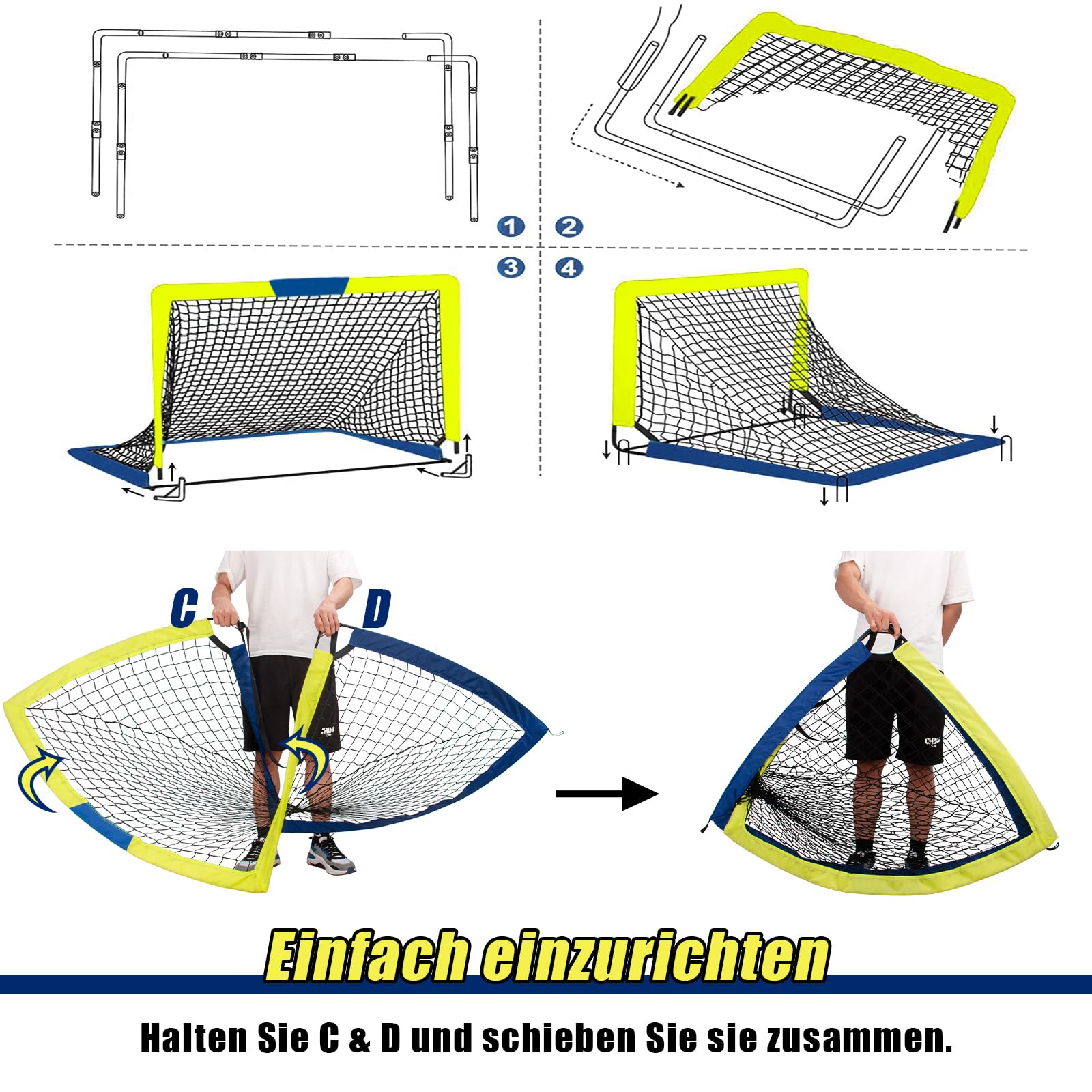 Buts de Football pour Jardin Enfants 90x74x74cm Cage de Foot Pop-Up Pliable Lot de 2 Exterieur Indoor/Outdoor