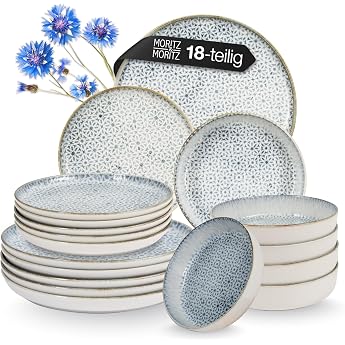 Moritz & Moritz ALHAMBRA 18-Piece Dinner Set for 6 People Made from High-Quality Porcelain   Modern Tableware in Blue   Easy-Care Dinner Set Comprising 6 Dinner Plates 6 Dessert Plates and 6 Bowls