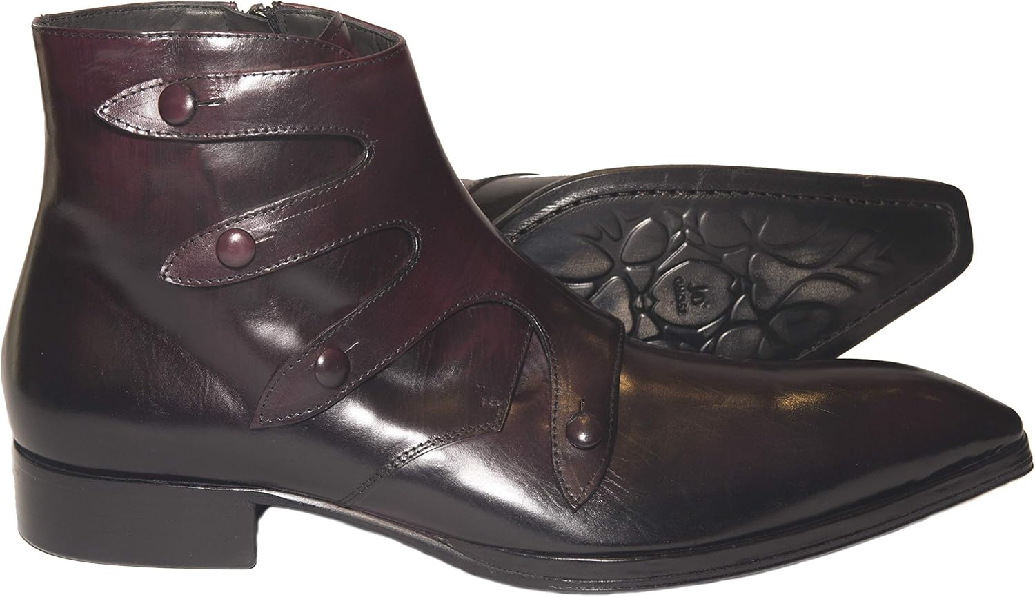 Jo Ghost 1835 Italian Burgundy Leather Ankle Boots with Buttons & Zipper
