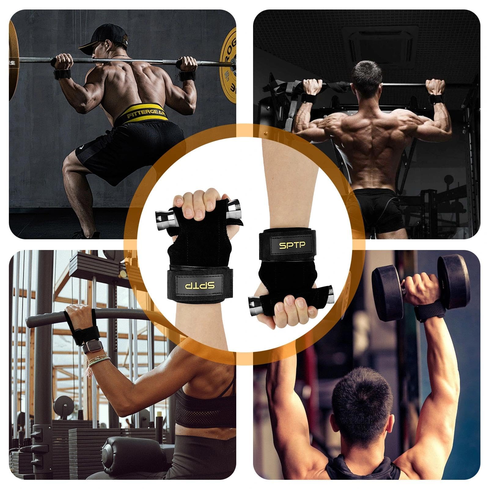 Chiluxendo Nero Straps Palestra, Polsiere Palestra con Imbottite, Fascette Palestra in Pelle, Cinghie Sollevamento Pesi, Fascette Sollevamento Pesi, Cinghie da Polso per Stacchi e Allenamento di Forza