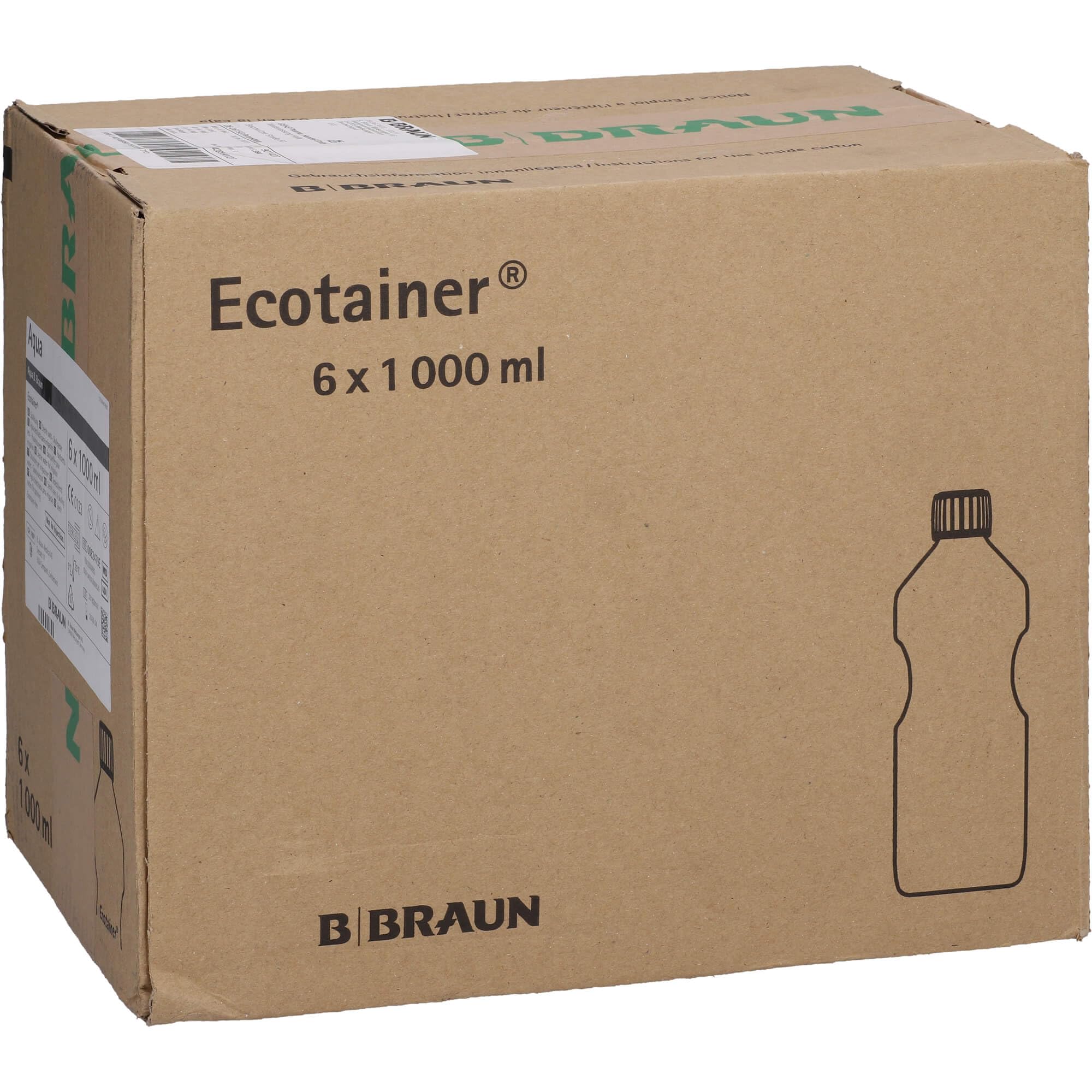 Aqua B. Marrón spül Solución plástica Botella de agua, 6 x 1000 ml estéril