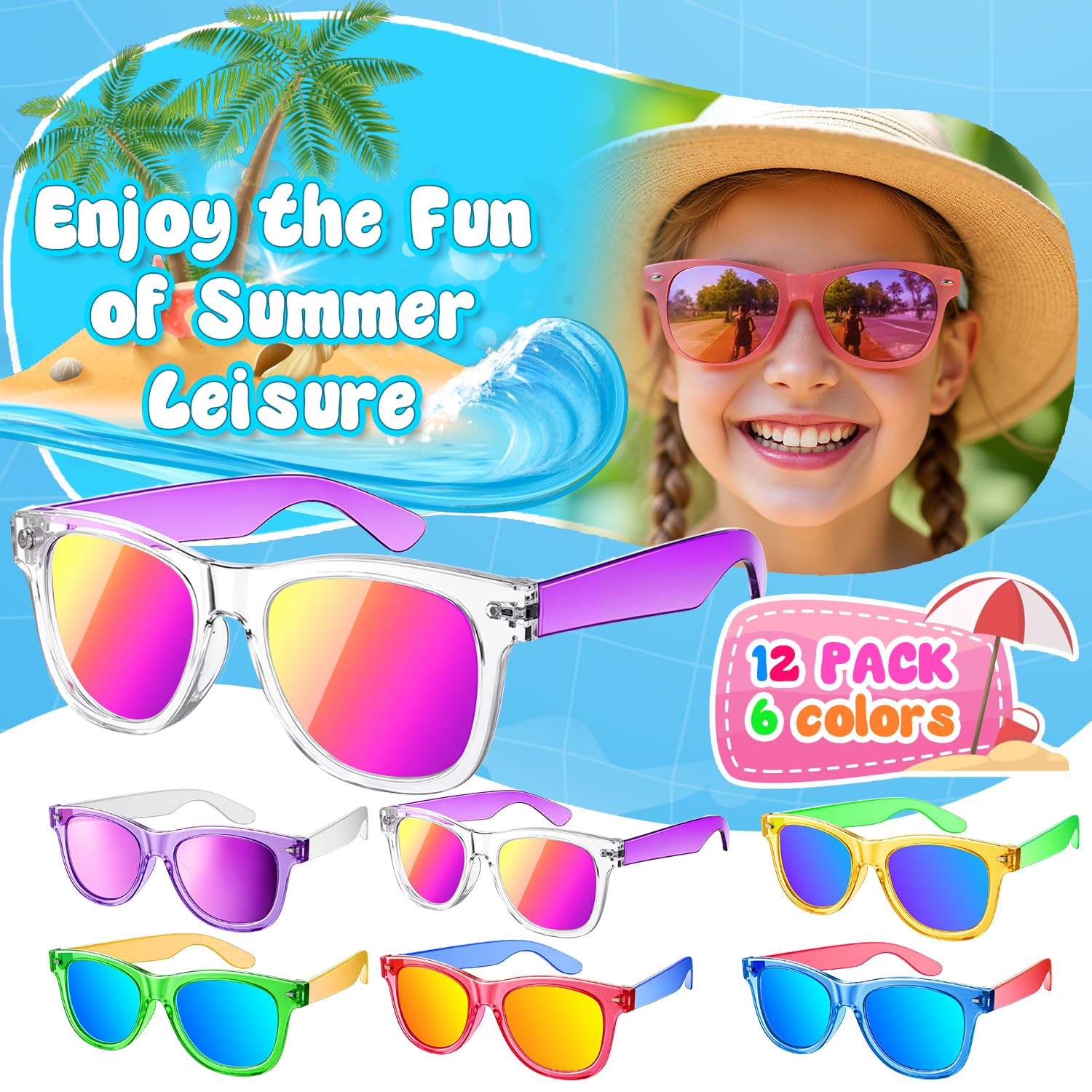 OLIKER Kids Sunglasses Party Favors,12Pack Kids Sunglasses with UV400 Protection,Party Favors For Boys Girls Age 3-8