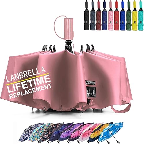 Miniatura 8 de LANBRELLA - Paraguas de viaje compacto plegable reversible y resistente al viento