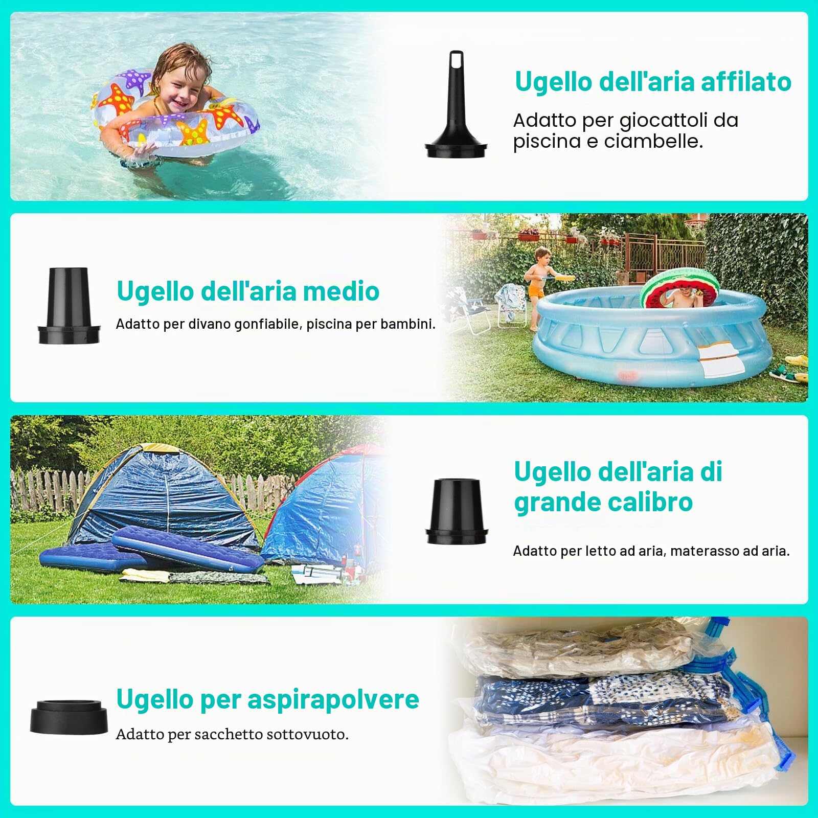 Pompa Ad Aria Elettrica, 4000mah Pompa Elettrica Per Materasso Gonfiabile Con 4 Ugelli, Gonfiatore Sgonfiatore, Illuminazione Usb Ricaricabile, Per Il Campeggio All'aperto,Materasso Ad Aria
